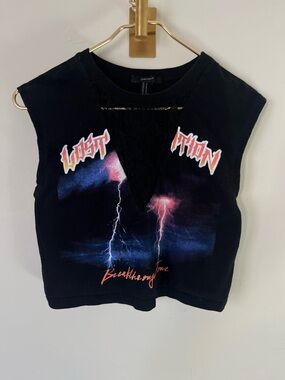F21 Graphic Lightning grunge chunk Crop Top Black Stormy S
